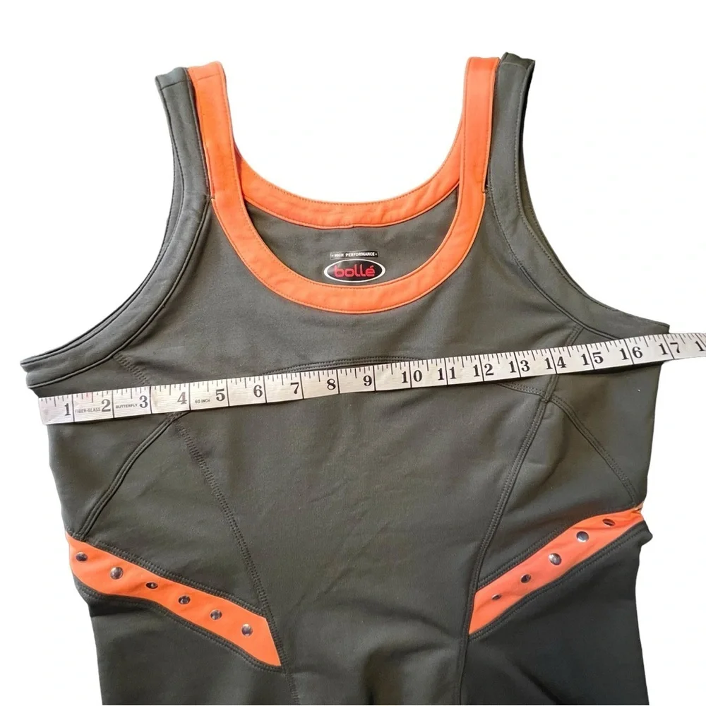 Bolle Tuscan Sun Tennis Tank Top Medium Olive Green Orange Studded Athletic Top
